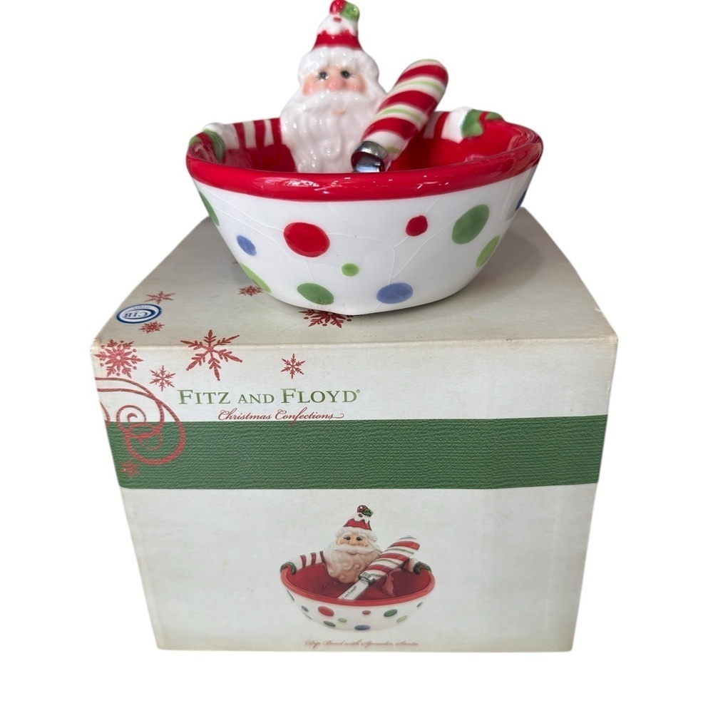 Fitz And Floyd Ceramic Santa Dip Bowl And Spreader In Original Box Christmas